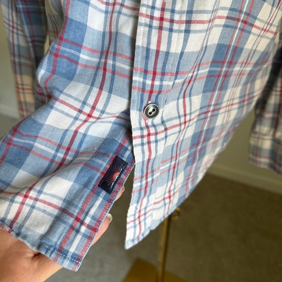 FAHERTY BRAND Plaid Button Up Shirt Flannel Women's Medium Blue‎ Red White - Picture 4 of 9